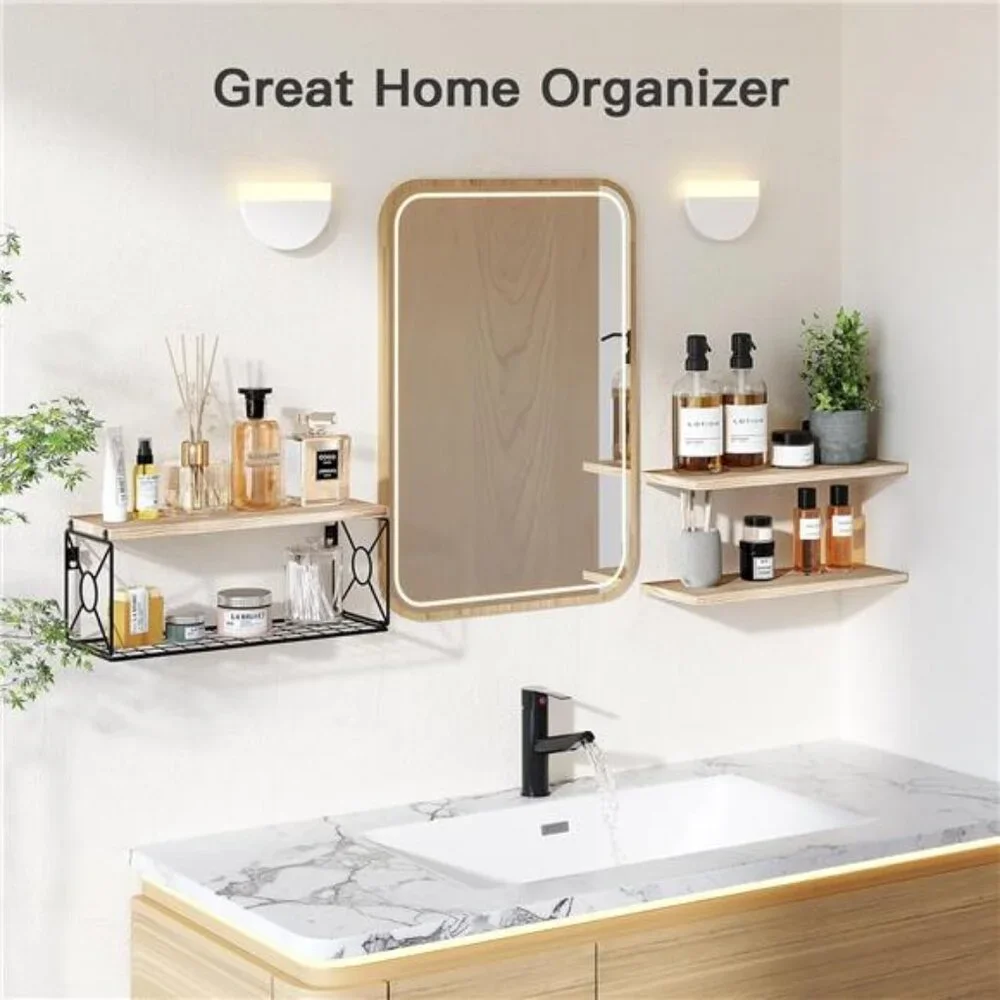 Bathroom Shelves Over Toilet with Storage Basket, Floating Shelves Wall Shelves
